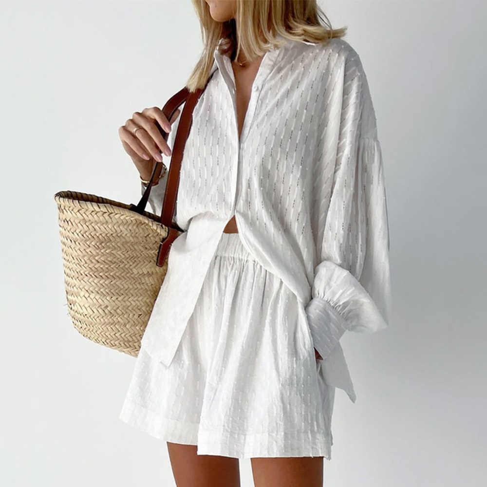 Goodnight Macaroon Annabella Jacquard Two Piece Set in White